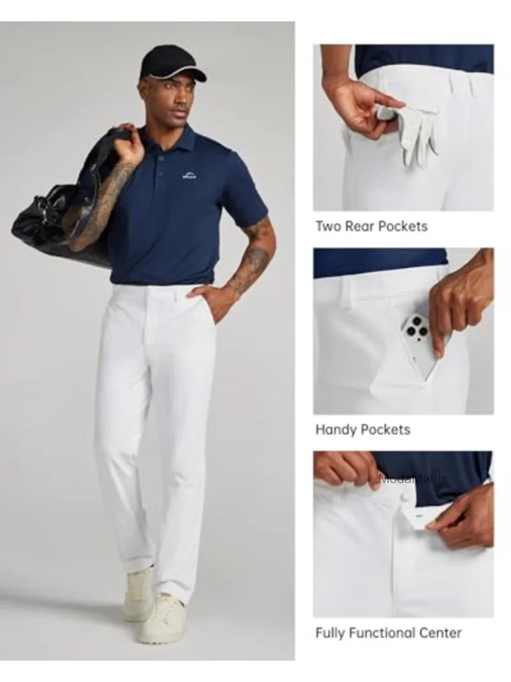 Stretch Golf & Work Pants for Men, Lightweight Quick Dry Slacks with Pockets